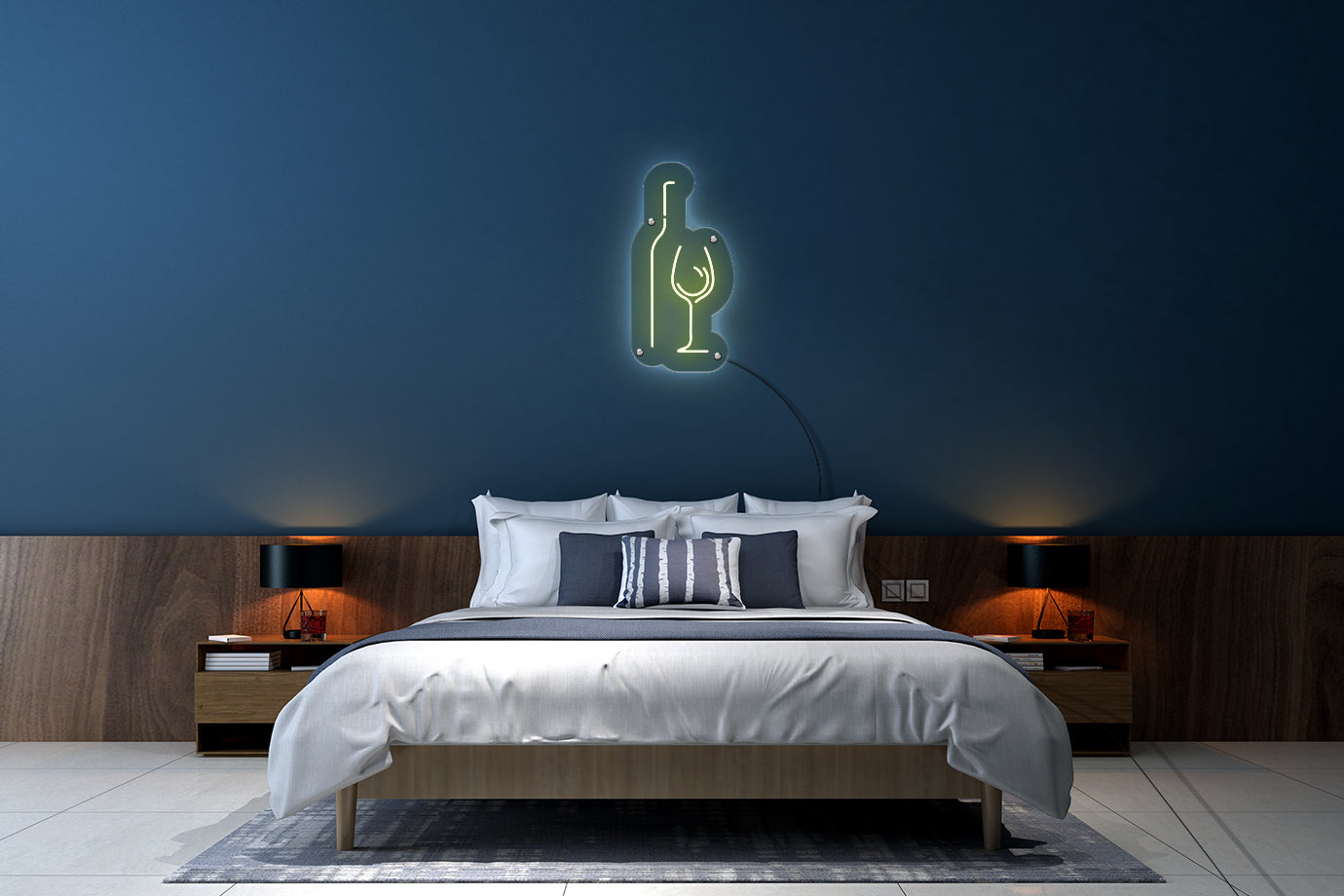 Neon LED schriftzug sign schild light strip warmweiss online home dekor business lifestyle, flasche und glaser