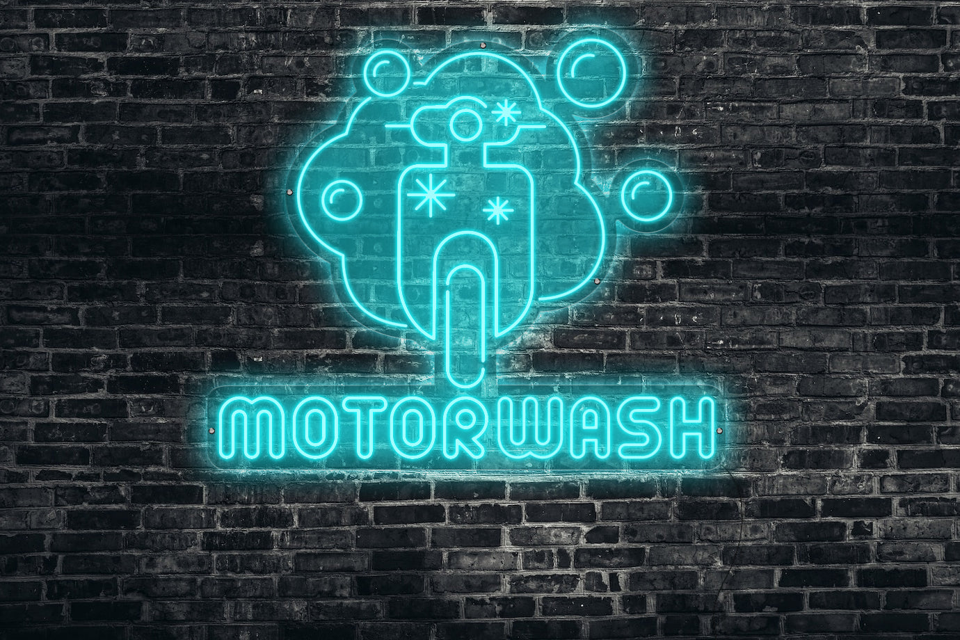 Neon LED schriftzug sign schild light strip türkis online home dekor business, Moterwash, Motorwäsche